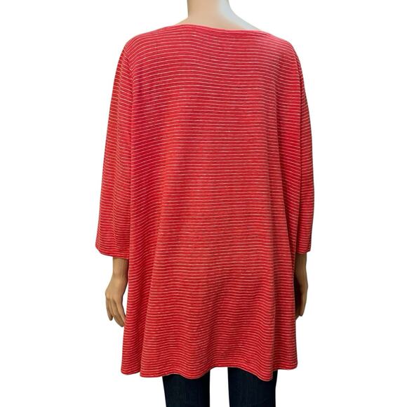 Eileen Fisher Organic Linen Knit Tunic Tshirt XL Striped 3/4 Sleeve Boat Neck - Picture 4 of 8